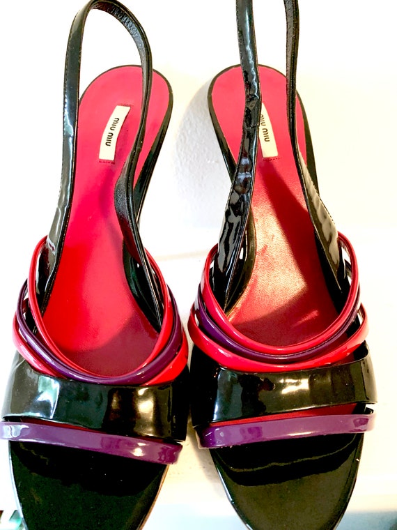 Vintage Black Purple + Pink Slingback Miu Miu San… - image 8