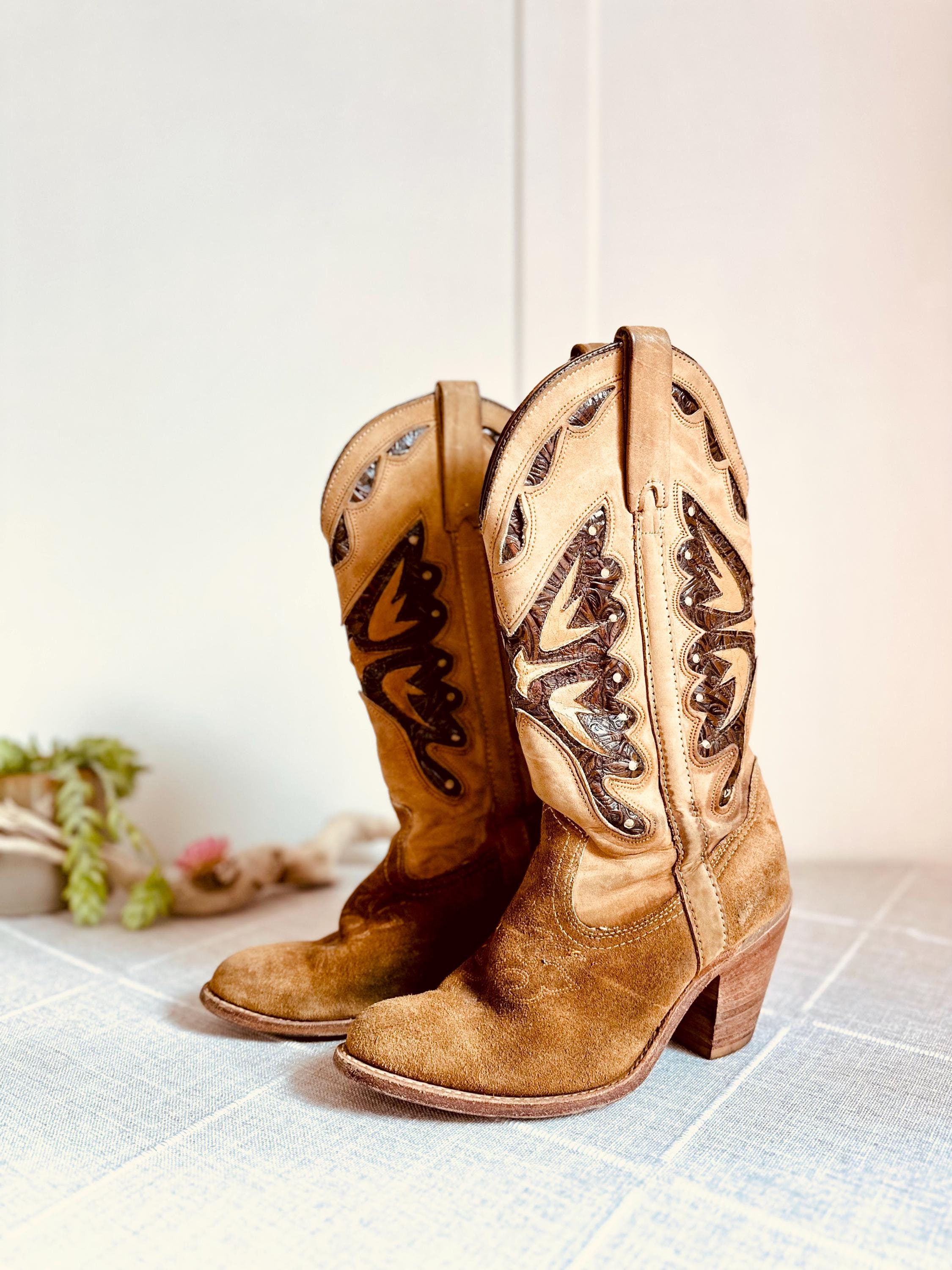 Vintage Miss Capezio Tan Monarcha Britney Butterfly Cowgirl Boots 7.5