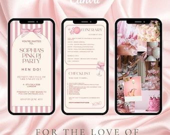 Uitnodiging voor een vrijgezellenfeest met roze pyjama-thema | Bewerkbare Canva-sjabloon (digitale download)