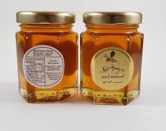 Case of 24 raw honey 3 oz glass hexagon jar. Raw honey wildflower. Honey Favors- Wedding, Baby Shower, Engagement, Bridal Showers, etc