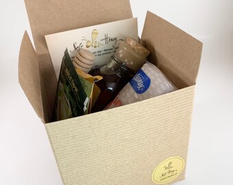 Feel Better Gift Box- Long Island Wildflower Honey, Teas, and Tissues.