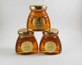 Case of 24 raw honey 3 oz glass mini jar. Wildflower raw honey from Long Island NY -Honey favors- weddings, baby showers, engagements, etc