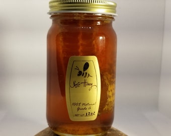 Raw chunk Honey 12 oz jar. Wildflower Raw Honey with Honey Comb. Long Island, NY.Organic -100% pure.