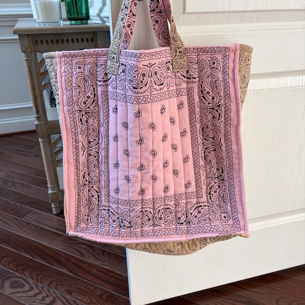Hand dyed handmade bandana tote bag