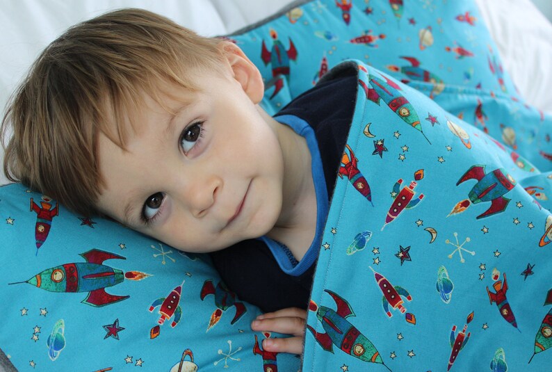 Rocket/Moon Fabric Blanket/Throw Nursery/Children's Bedroom Michael Miller Fabric image 1