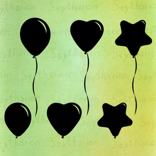 Ballon Svg Png - Ballon Set mit und ohne Bänder | regelmäßige Herzstern Form | digitaler Download