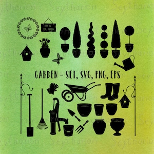 Garten Set svg eps png | Gartenarbeitsgeräte Blumentopf Blumentopf Schmetterling Kranz Dekoration Frühling Sommer Blume | digitaler Download