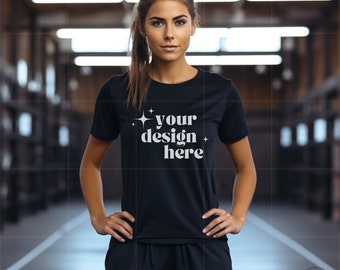 Gym Workout Mockup Black Bella Canvas 3001 Mockup | Bella Canvas 3001 T-Shirt Mockup | Aesthetic T-Shirt Mockup | POD Mockup | Trendy Mockup