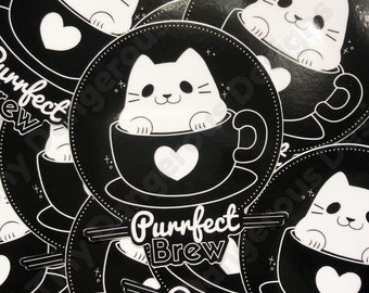 Latte Kitty | Purrfect Brew Coffee Cat | Vinyl Sticker | Cat Sticker