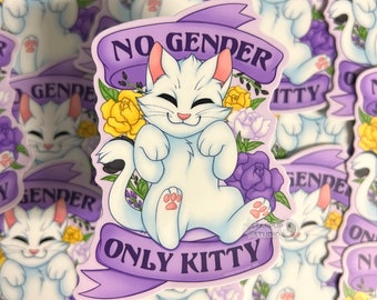 Pas de sexe seulement Kitty | Autocollant de fierté LGBTQ de genre non binaire | Autocollant en vinyle 3,5"