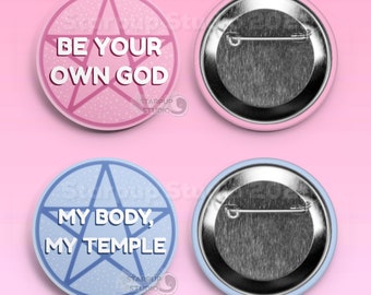 Pagan Themed Round Pinback Button Set | Feminism, Self-care | 2.25in