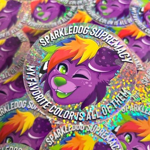 Sparkledog Supremacy 3 Glitter Vinyl Sticker Furry Fandom Sticker Furry Sticker image 2