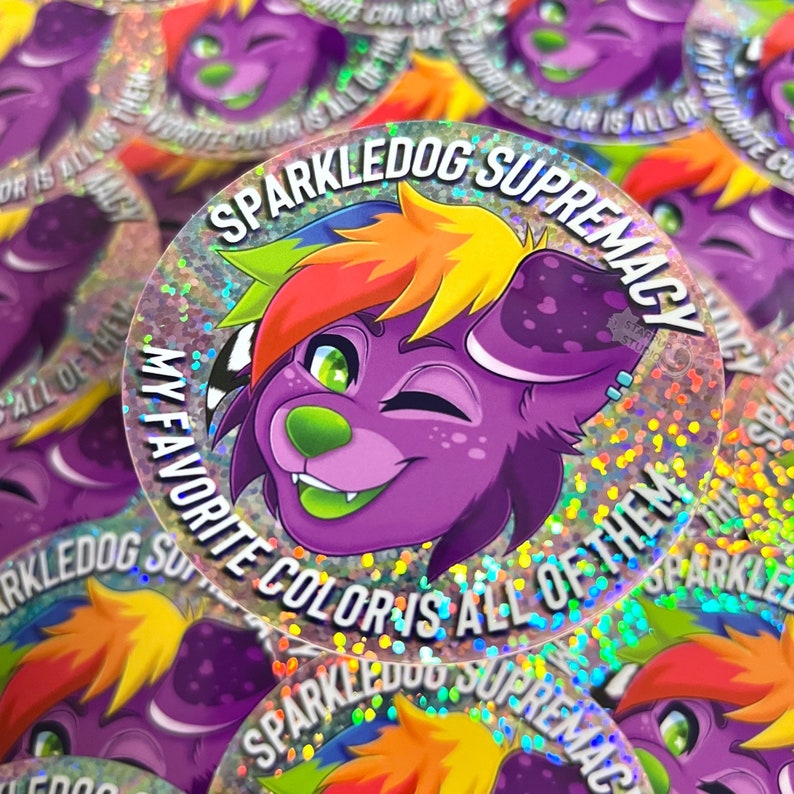 Sparkledog Supremacy 3 Glitter Vinyl Sticker Furry Fandom Sticker Furry Sticker image 2