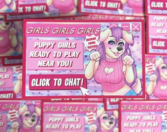 Pop-up Puppy Girl | Autocollant en vinyle mat de 3,5 po | Autocollant Furry Fandom