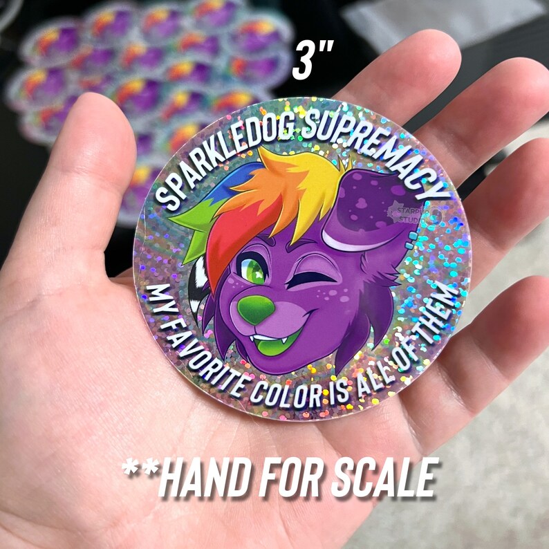 Sparkledog Supremacy 3 Glitter Vinyl Sticker Furry Fandom Sticker Furry Sticker image 3