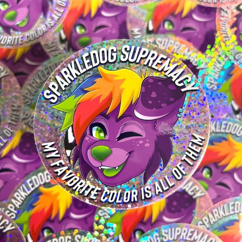 Sparkledog Supremacy 3 Glitter Vinyl Sticker Furry Fandom Sticker Furry Sticker image 1