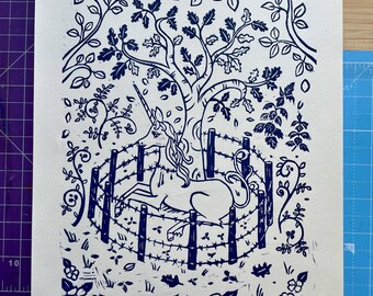 Impression originale au bloc : licorne médiévale I