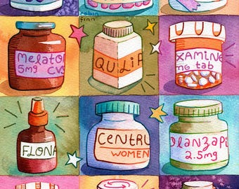 Impression d'art : bouteilles de pilules