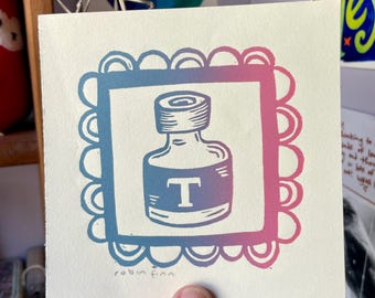 Original Block Print: Testosterone Vial