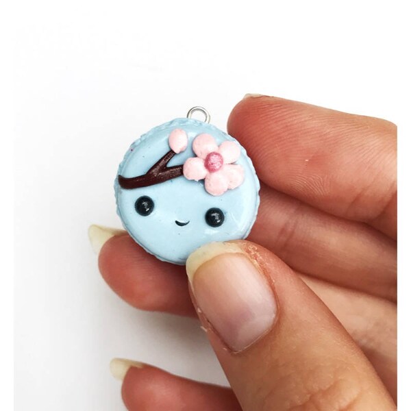 Kawaii Sakura Macaron Charm, Polymer Clay Cherry Blossom jewelry, Spring Jewelry, Cute Floral Charm