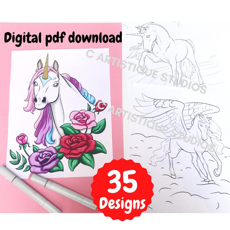 Download Unicorn Coloring Book Digital pdf Download Realistic ...