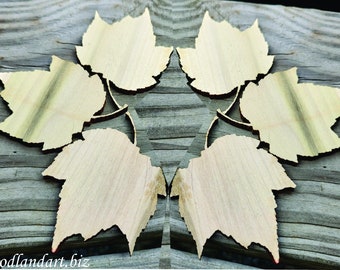 Set of 6 3-Inch Unfinished Wooden Maple Leaves with realistic veins, laser engraved lots of options to personalize