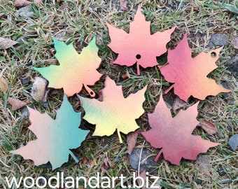 Set of 6 3-Inch Hand-Painted Wooden Maple Leaves for decoration or embellishment