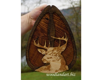 Deer Print Big Buck Wooden Relief Plaque Laser Engraved