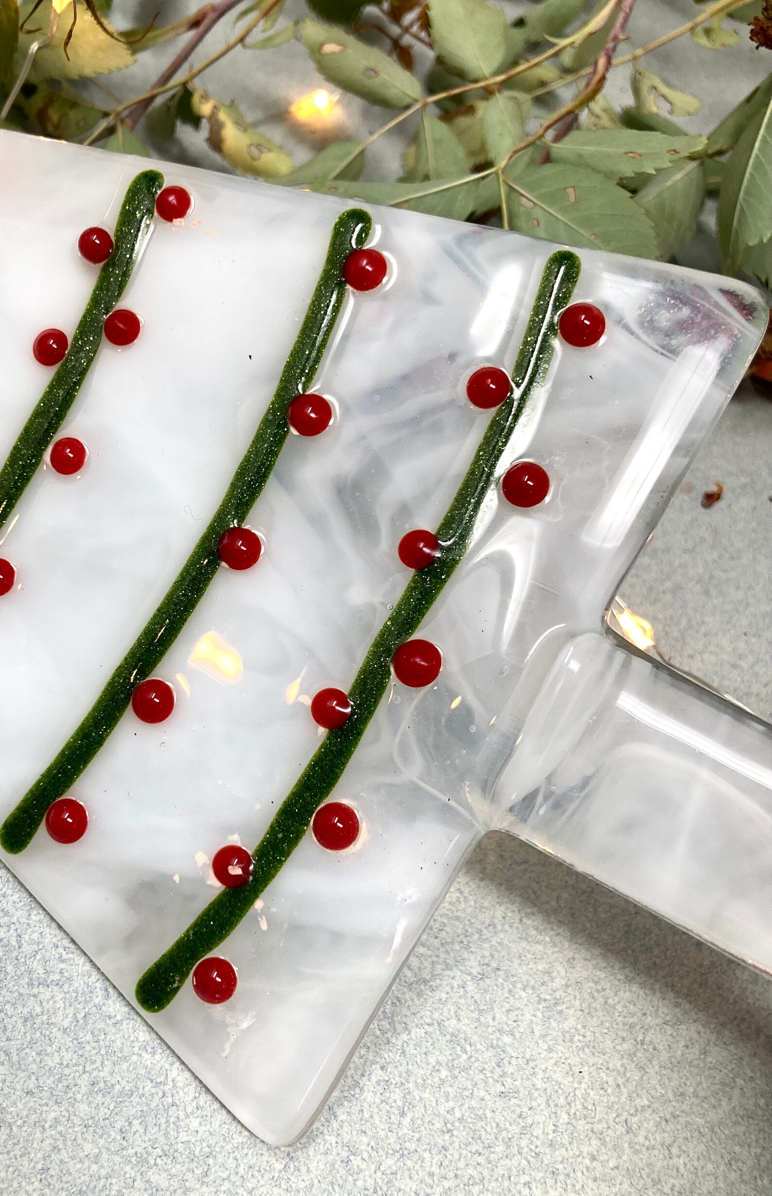 Fused Glass Tabletop Christmas Trees on Aspen Wood Base. Etsy