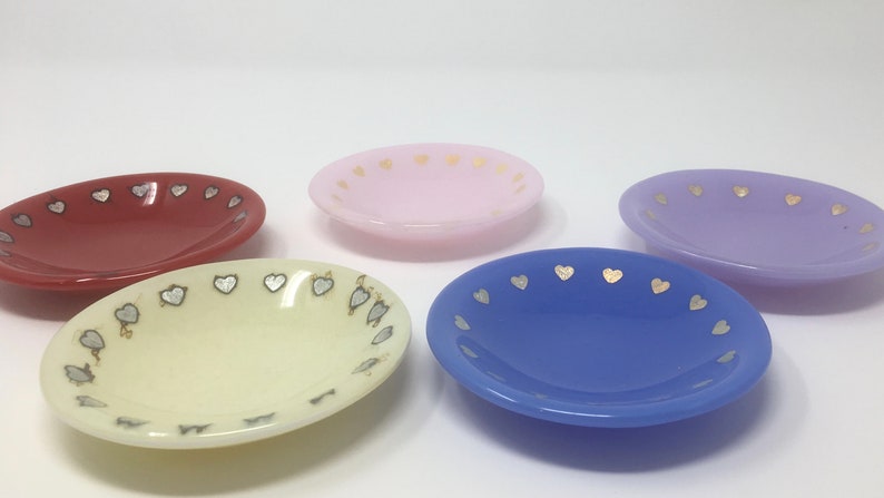 engagement Fused glass dish with silver leaf hearts for rings soap trinkets Valentines jewelry