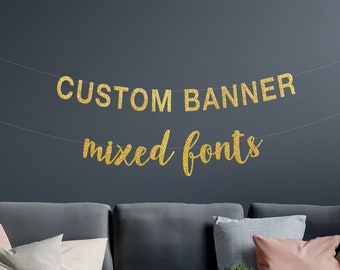 Custom two line banner Cursive and Block Letter, Personalized Party banner, Birthday banner, Bechelorette Party, Baby Shower banner