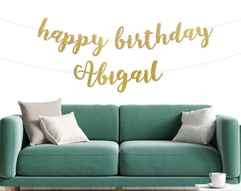 Happy Birthday banner with personalized name, Gold Glitter party decorations, custom birthday banner, cursive banner