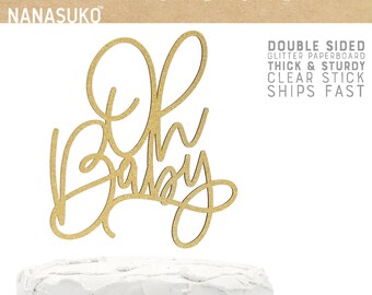 oh baby cake topper, baby shower cake topper, neutral baby shower, Glitter party decorations, modern cursive topper