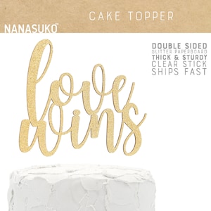 love wins cake topper, wedding cake topper, engagement cake topper, Glitter party decorations, cake topper, cursive topper
