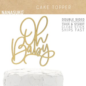 oh baby cake topper, baby shower cake topper, neutral baby shower, Glitter party decorations, modern cursive topper