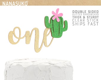 one cake topper with cactus, cactus cake topper, Glitter party decorations, cursive topper