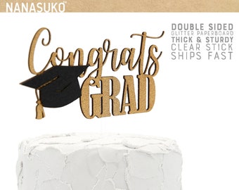 congrats GRAD cake topper, graduation cake topper, Glitter party decorations, cursive topper