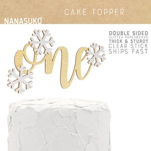 one cake topper with snowflakes, winter ONEderland, kid's birthday, glitter party decorations