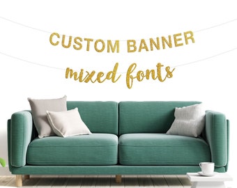 Custom two line banner Mixed Fonts, Cursive and Block Letter, Personalized Party banner, Bridal Shower, Birthday banner, Baby Shower banner