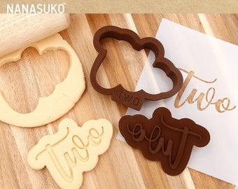 two cookie cutter, cookie stamp, or stencil, cursive lettering cookie cutter, 2nd birthday, food safe
