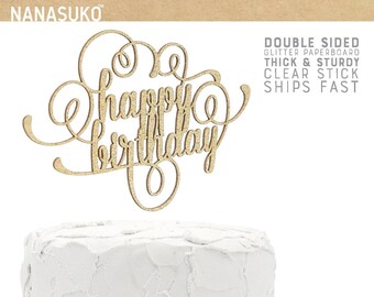 LVEUD Glitzer Happy Birthday Cake Topper – Gold, 1 Stück, Handmontiert, Glitzernd, Sicher, Für Party & Jubiläum
