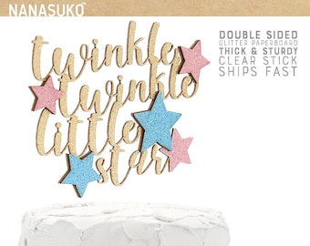 twinkle twinkle little star cake topper, baby shower cake topper, kids birthday, Glitter party decorations, cursive topper