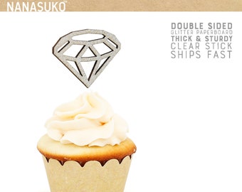 diamond cupcake toppers, she said yes cupcake toppers, engagement decor, bachelorette party decor, double sided, Glitter party decorations