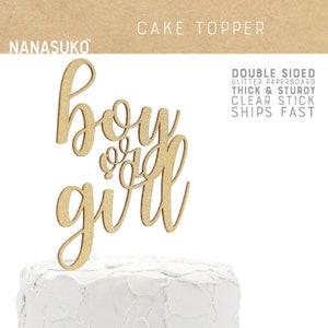 boy or girl cake topper, gender reveal cake topper, Glitter party decorations, cursive topper