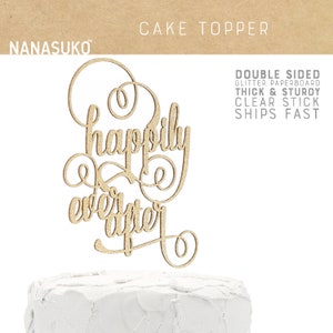 happily ever after cake topper, wedding cake topper, Gold Glitter party decorations, cake topper, cursive topper