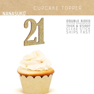 21 cupcake toppers, 21st birthday cupcake toppers, double sided, Gold Glitter party decorations