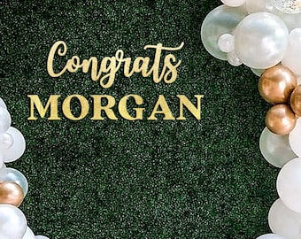 Congrats Grad with custom name Backdrop Sign, Personalized Graduation party decor, Class of 2026, Lasercut, non shedding glitter paperboard