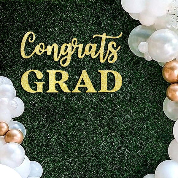 Congrats Grad Backdrop Sign, Graduation party decor, Class of 2024 cutout, Lasercut, non shedding glitter paperboard