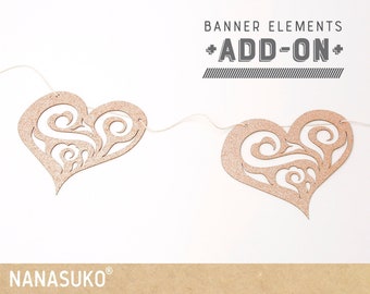 lace heart design banner element add on, heart garland, valentines day, bridal shower banner, engagement decor, glitter party decorations