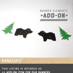 bear and pine tree design banner element add on, lumberjack birthday, woodland baby shower banner, glitter party decorations